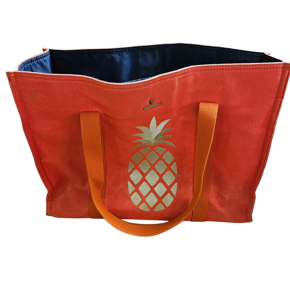Spartina‎ 449 Carry All Tote Bag Pineapple Canvas Coral Orange Gold Beach Resort